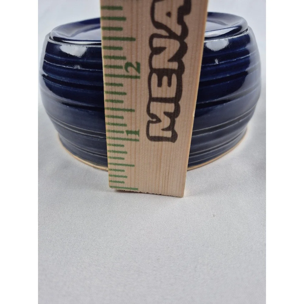 Signed Studio Art Pottery Covered Candy Dish Bathroom Vanity Jar Blue with Lid